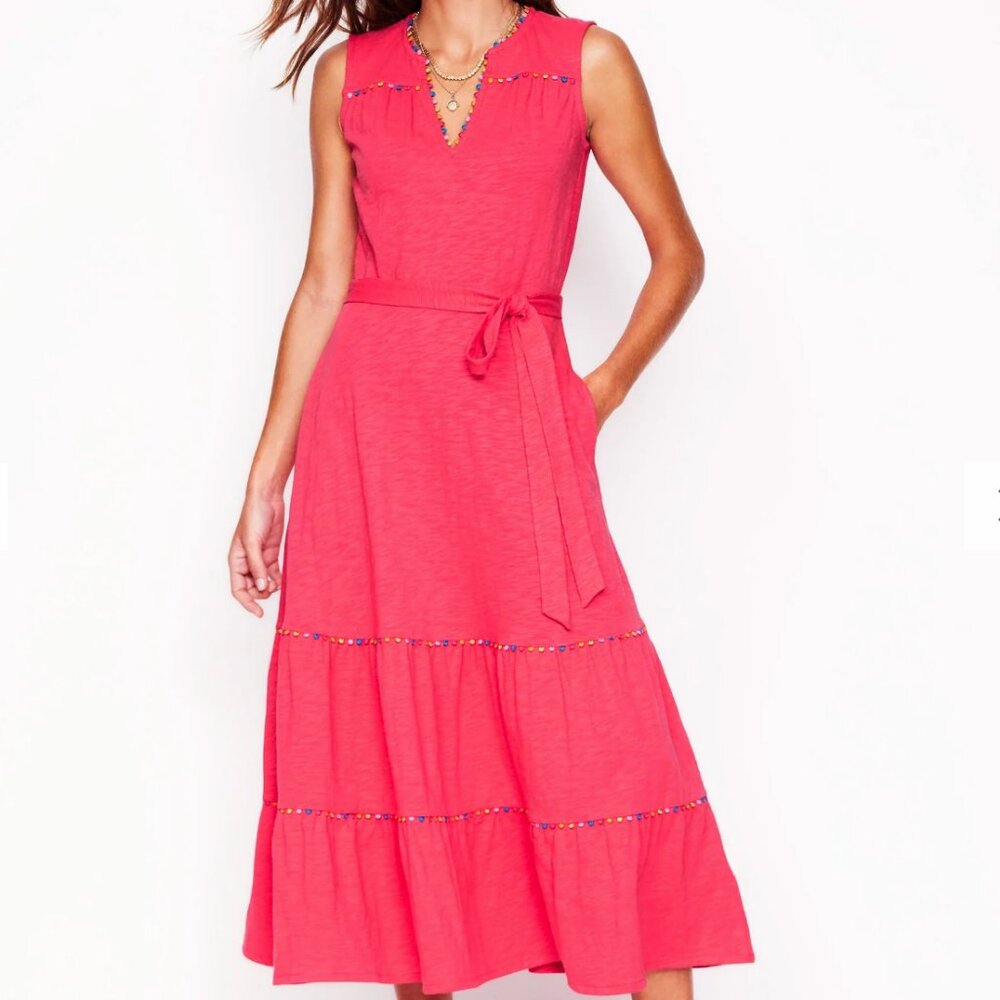Boden Tara Trim Tiered Jersey Dress in Camelia Pink